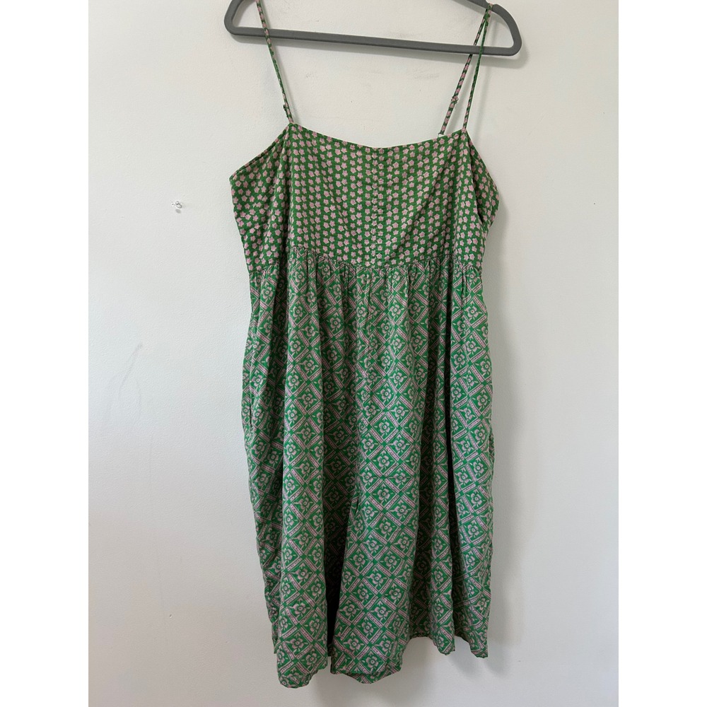 Roller Rabbit Block Print Romper Womens XL Green Pink Floral Bohemian
